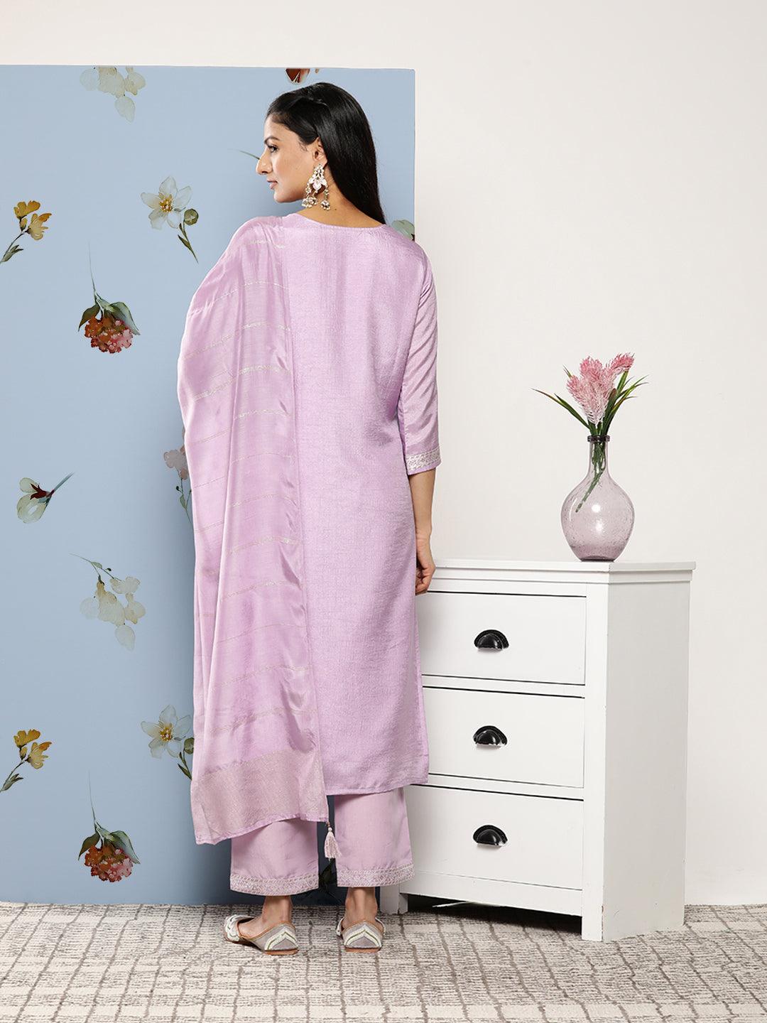 Buy Lavender Embroidered Kanjivaram Silk Saree Online At Zeel Clothing
